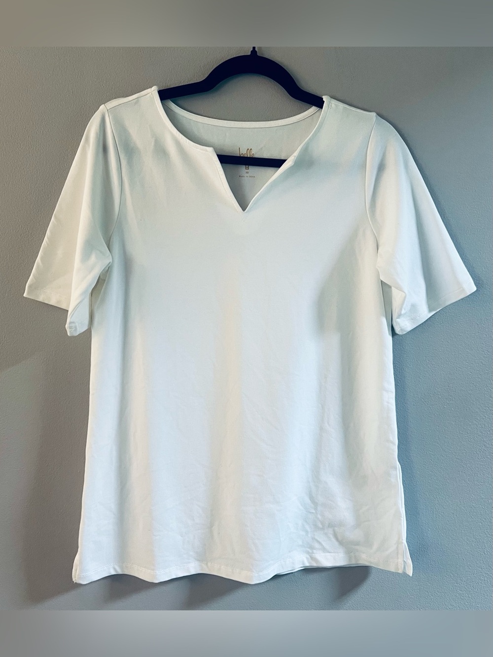 Belle by Kim Gravel Soft White Tee with Notch Neck